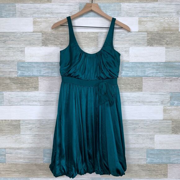 Laundry Shelli Segal Pure Silk Bubble Dress Green Mini Sleeveless Party Womens 2 - Picture 1 of 8